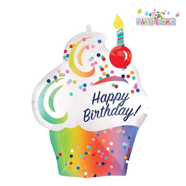 27 inch Birthday Rainbow Cupcake Supershape Foil Balloon