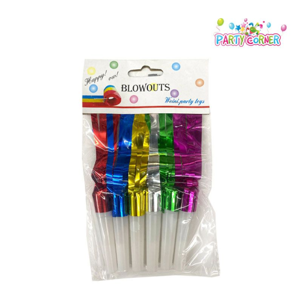Multi-Color Foil Fringe Party Blowouts (6-Pack)